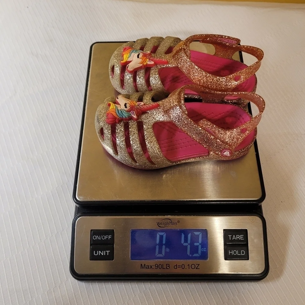 Crocs Pink Isabella Unicorn Glitter Jelly Sandals sz Toddler 6